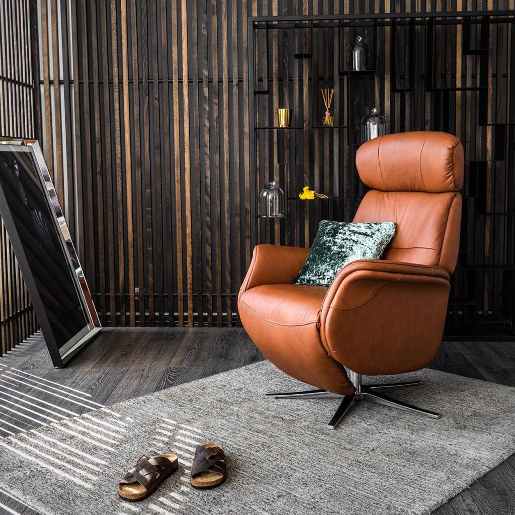 Horsens hægindastóll rafdrifinn leður koníaksbrúnn