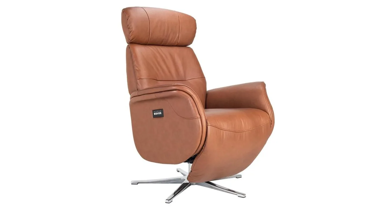 Horsens hægindastóll rafdrifinn leður koníaksbrúnn